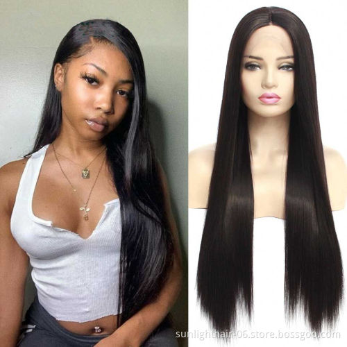 Free shipping 1b# natural Black Glueless HeatResistant synthetic hair wigs extension fiber hair ponytails with lace front